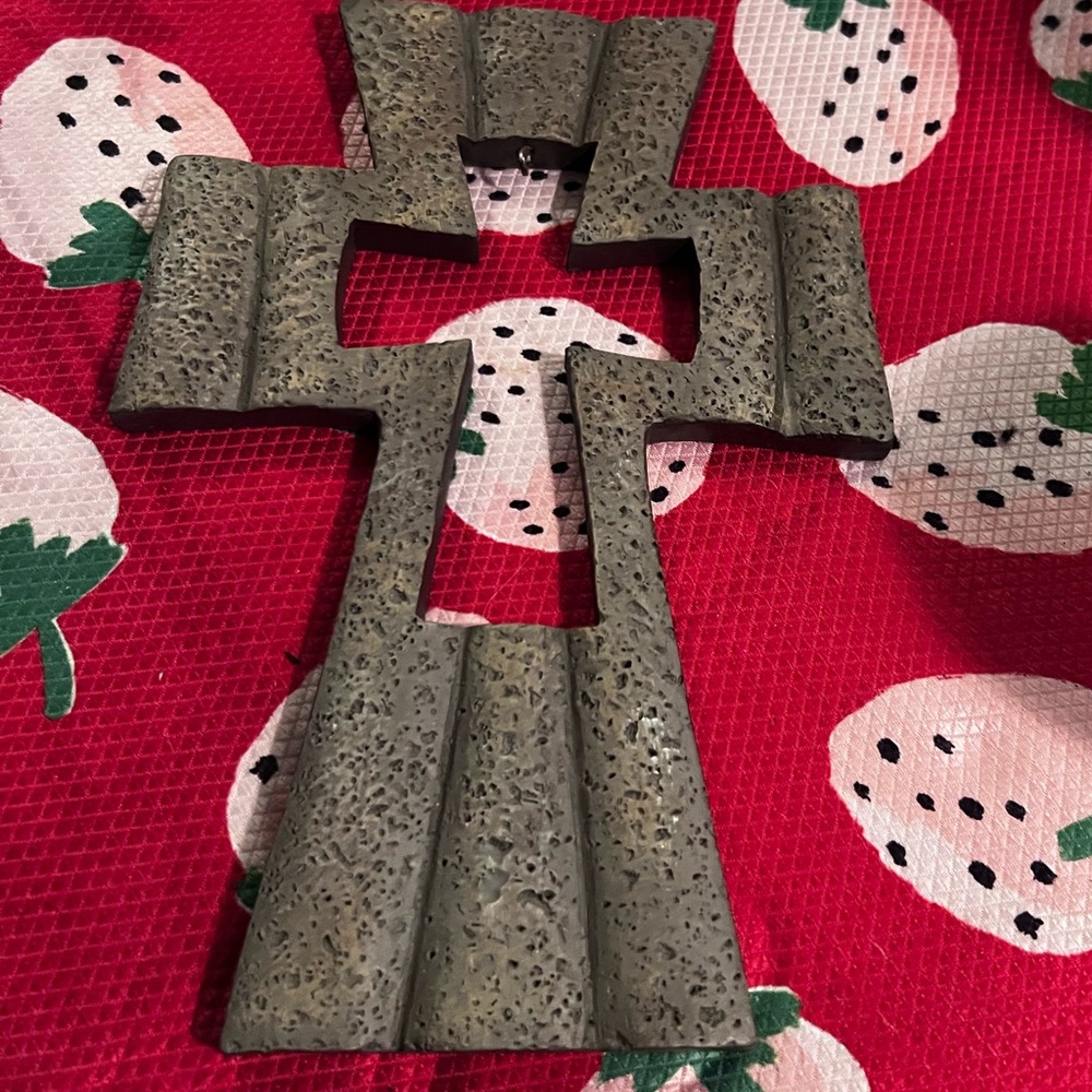 Decorative Silver Stone type Cross Wall Art - Picture 2 of 3
